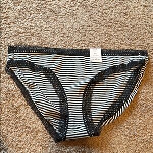 Women's Black and White Striped Lace Trim Panties